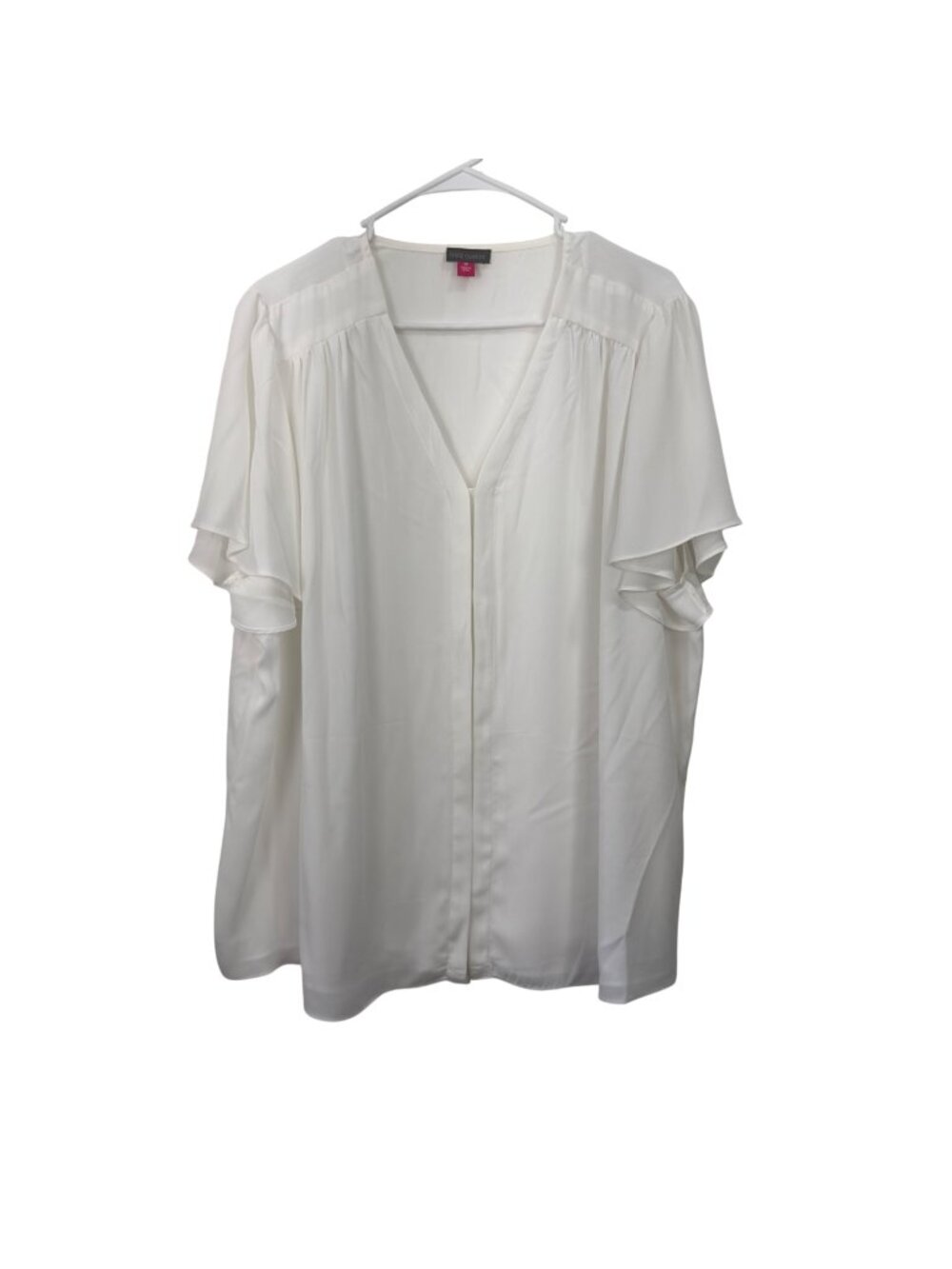 Vince Camuto Womens White V-Neck Blouse With Flutter Sleeves Size 3X Polyester